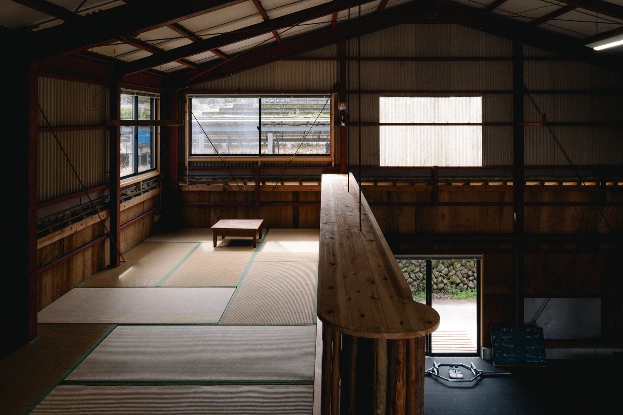 Tatami-floored community deck in the warehouse loft